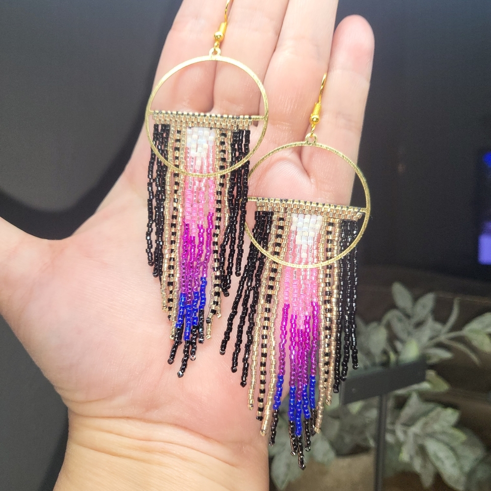 Handmade Beaded Fringe Hooped Earrings - Willow